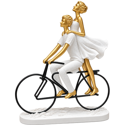 Elegant Couple Riding Bicycle Sculpture