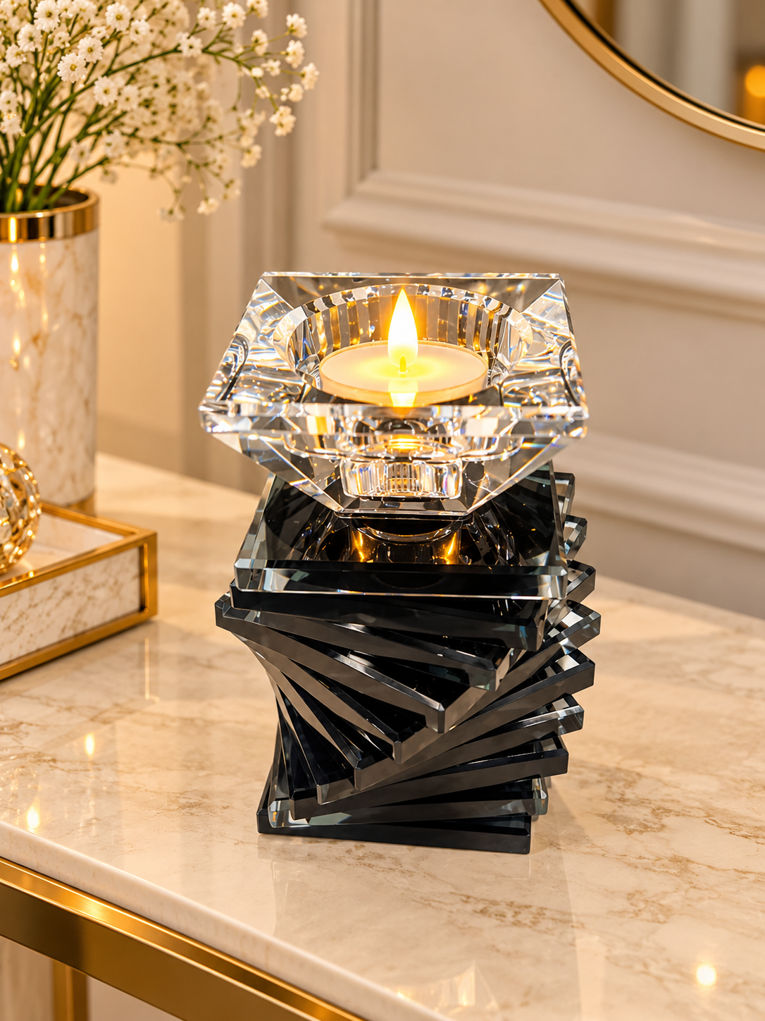 Luxury Black Crystal Tealight Candle Holder