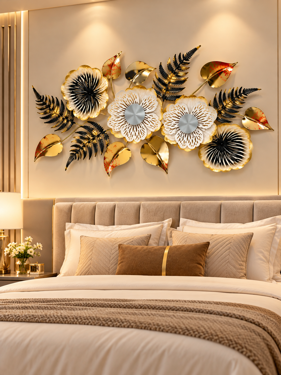 Luxury Black & Gold Floral Metal Wall Art