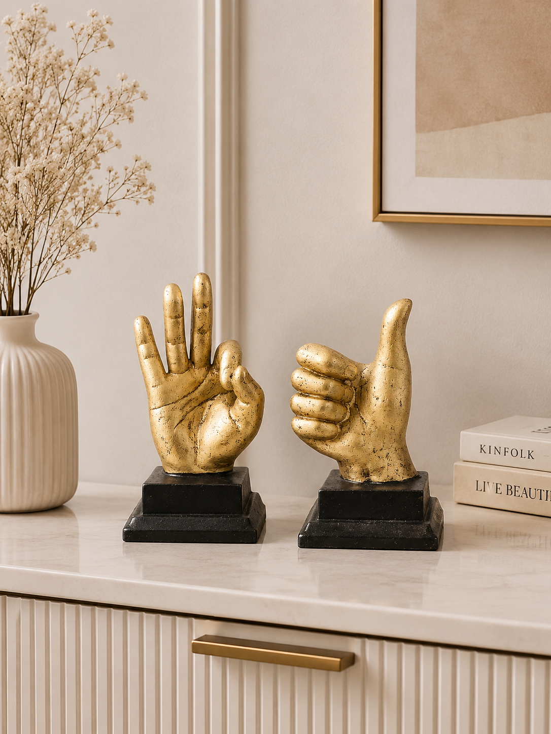 Modern Gold Hand Gesture Bookends Set of 2