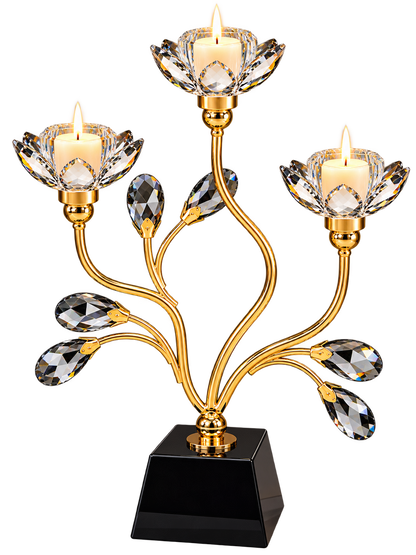 Luxury Gold Crystal Lotus 3-Cup Candle Holder