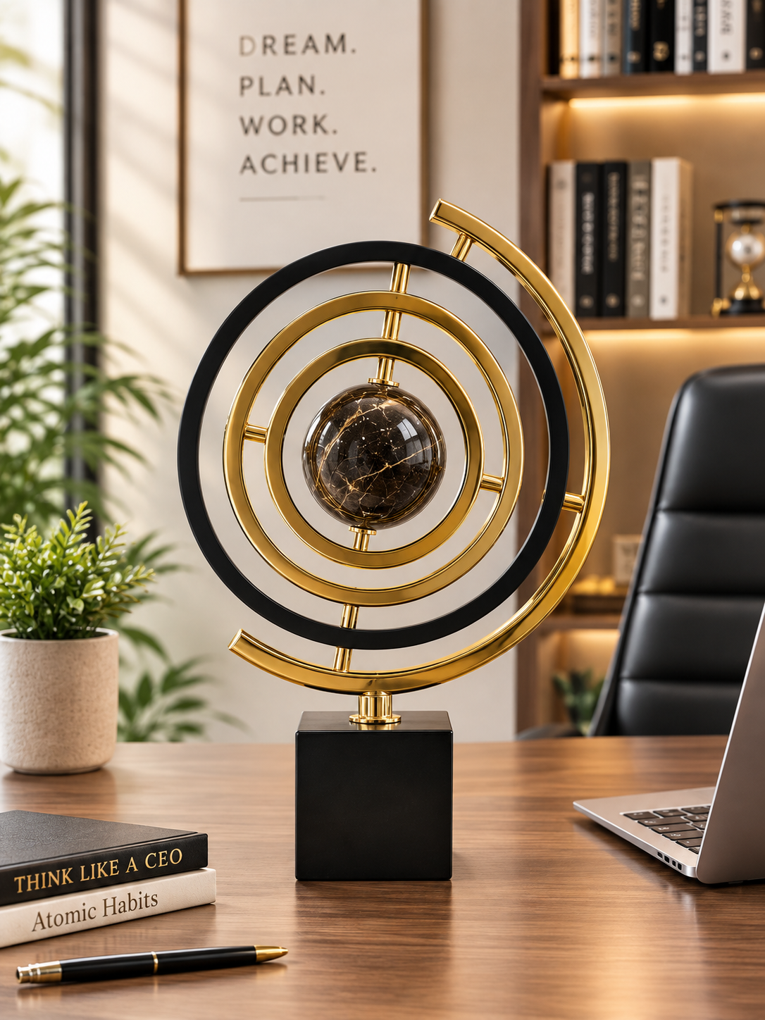 Luxury Gold & Black Geometric Sculpture