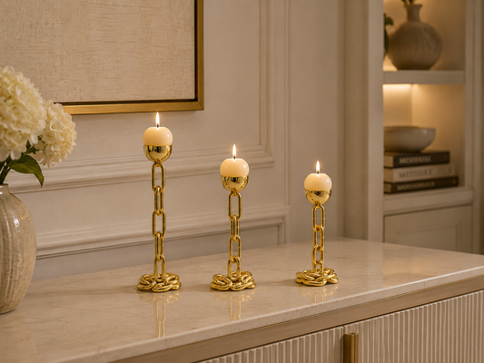 Luxury Gold Chain Candle Holder Set of 3