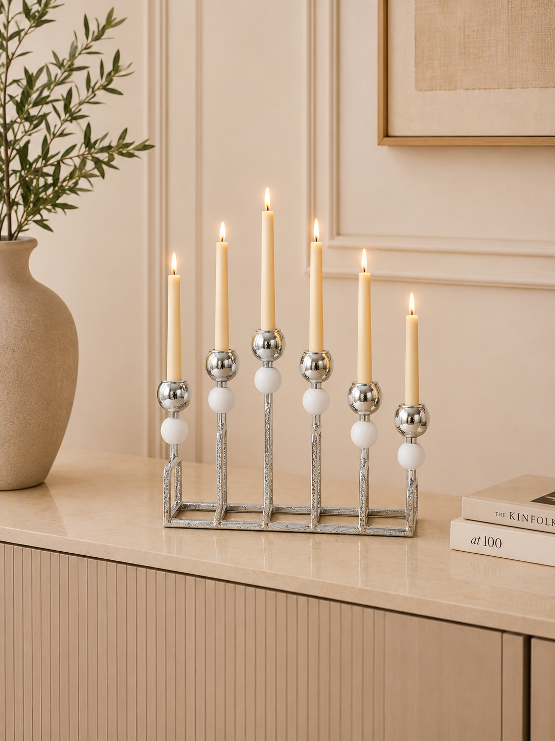 Modern 6-Light Silver Candle Holder