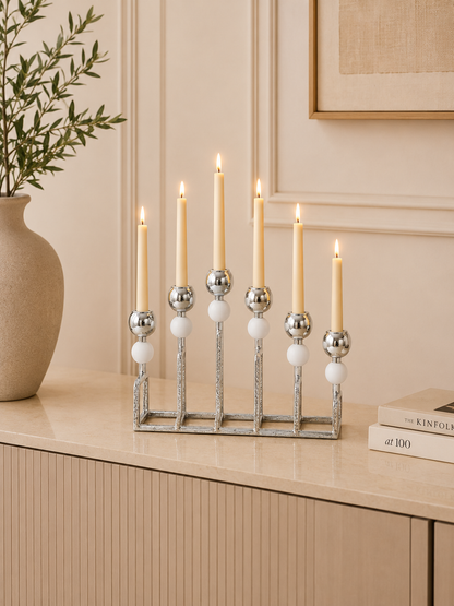 Modern 6-Light Silver Candle Holder