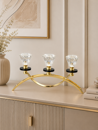 Luxury Gold 3-Light Crystal Candle Holder