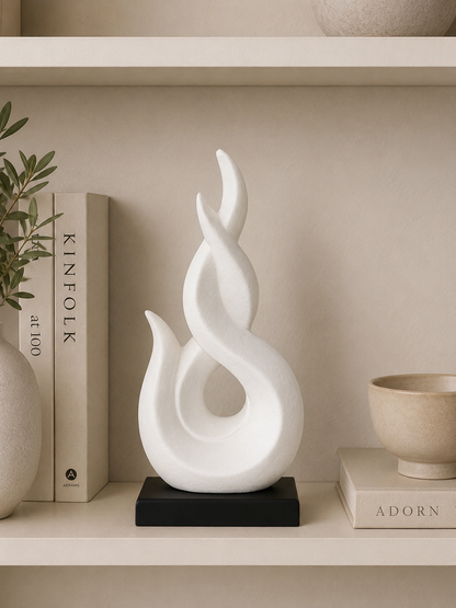 Modern Abstract Flame Sculpture with Black Base