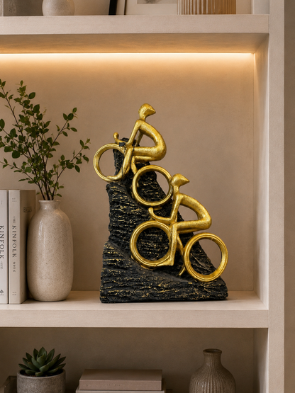 Luxury Golden Cyclist Duo Sculpture