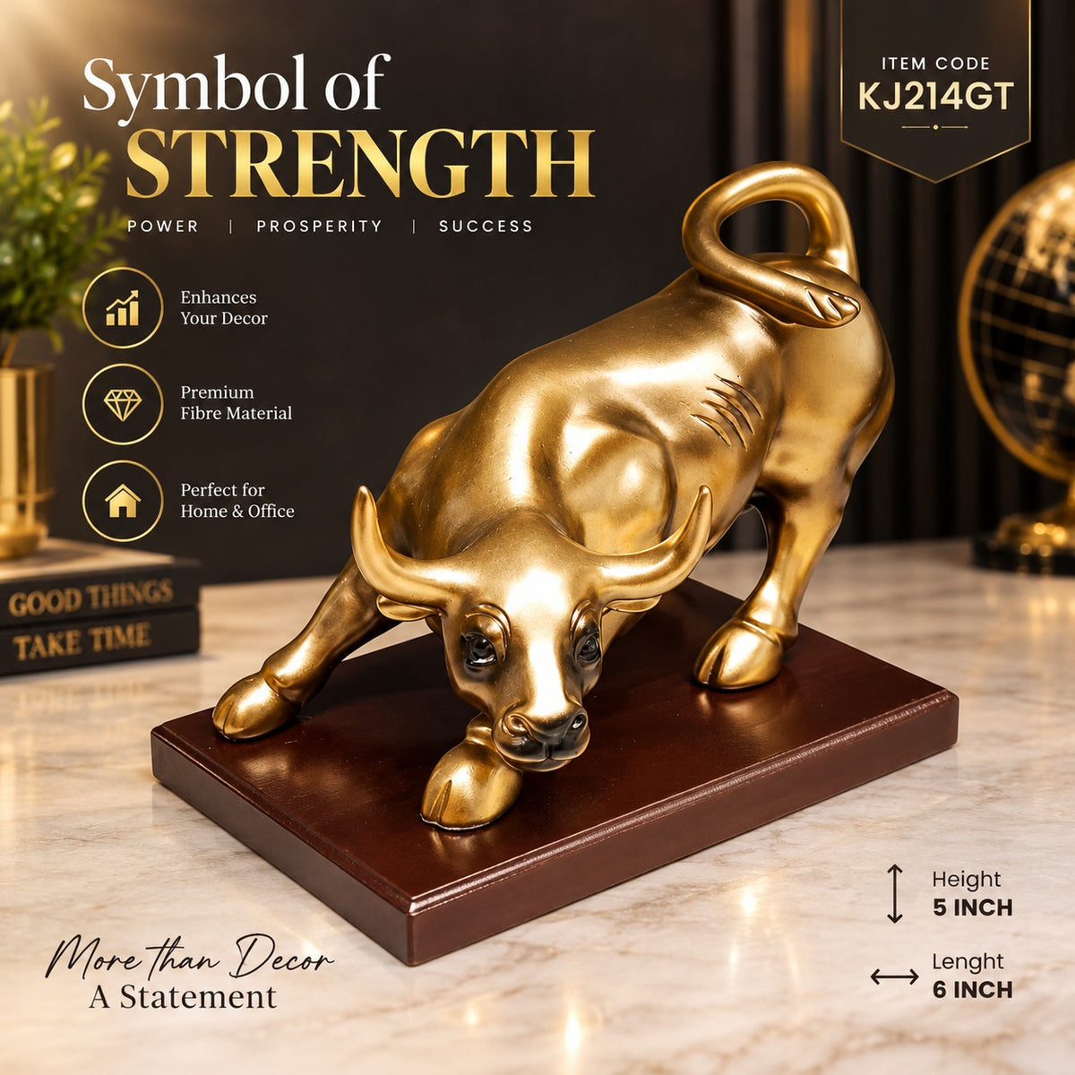 Golden Bull Statue – Premium Gold Prosperity & Success Decor