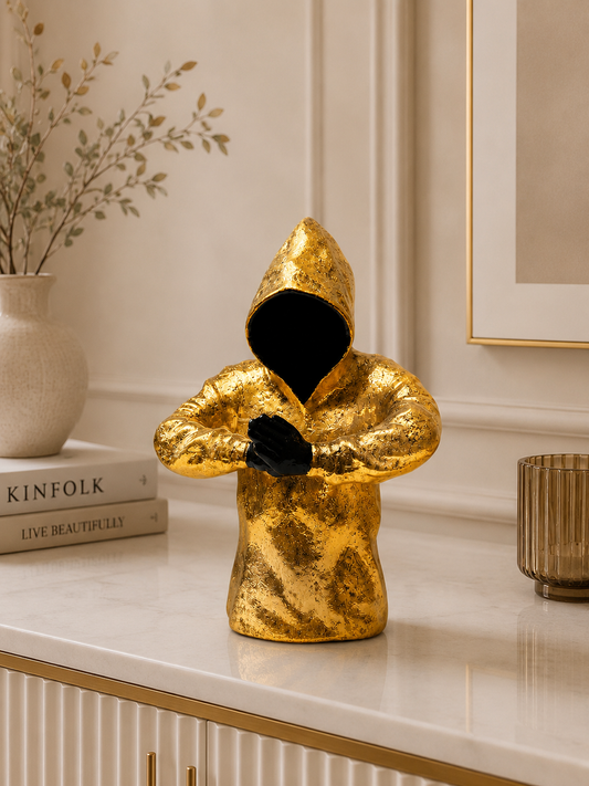 Abstract Golden Hooded Figure Sculpture