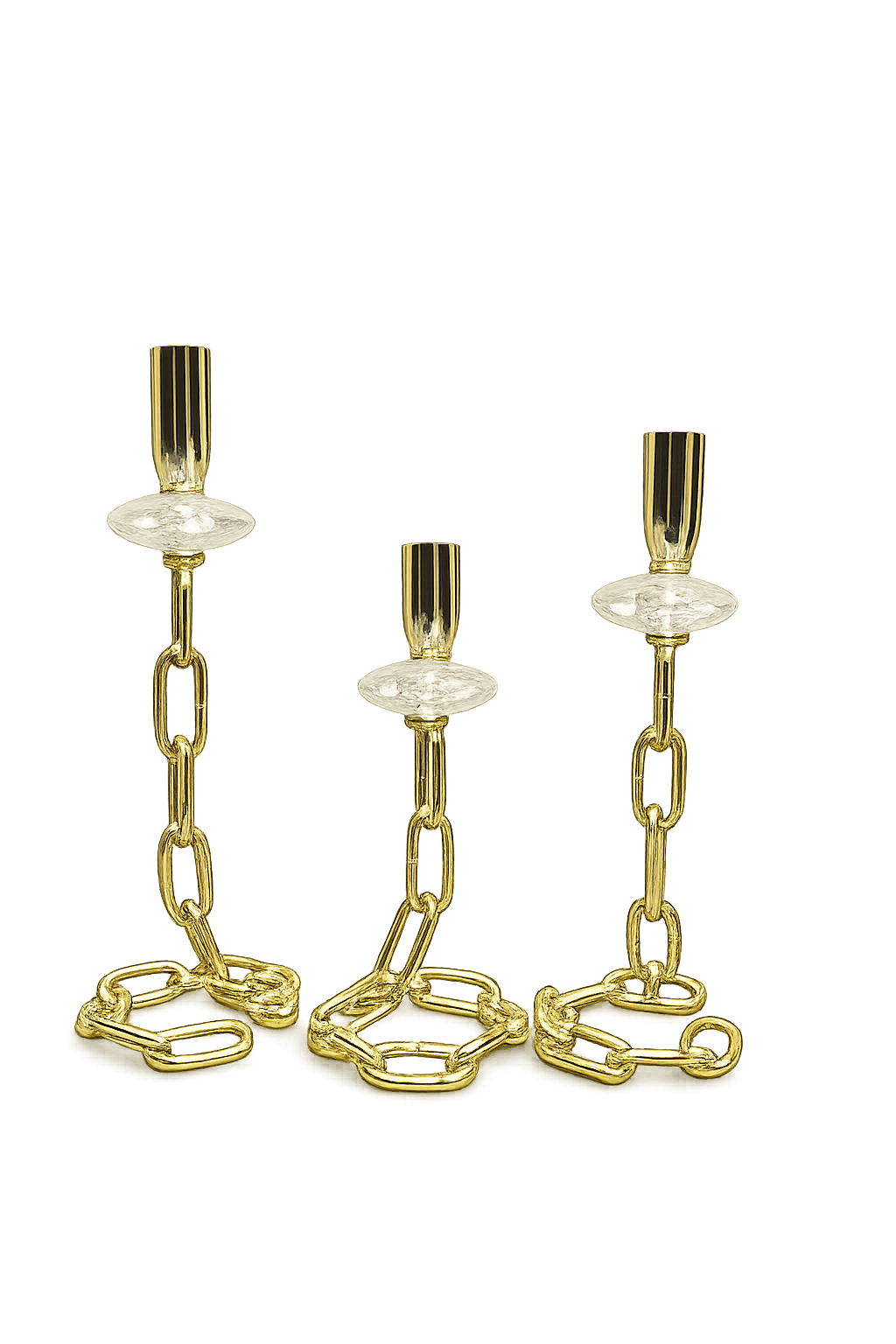 Luxury Gold Chain-Link Taper Candle Holder Set of 3