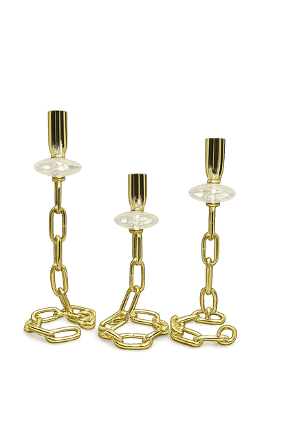 Luxury Gold Chain-Link Taper Candle Holder Set of 3