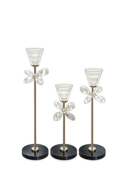 Luxury Crystal Flower Candle Holder Set of 3
