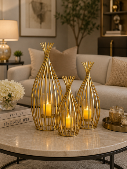 Luxury 3-Piece Gold Metal Lantern Set