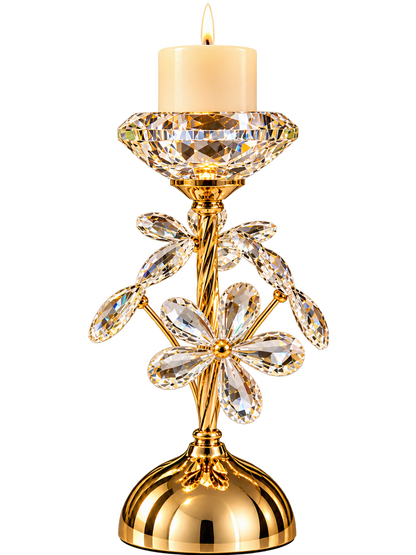 Luxury Gold Crystal Floral Candle Stand