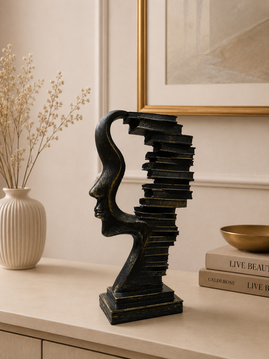 Abstract Face Books Sculpture