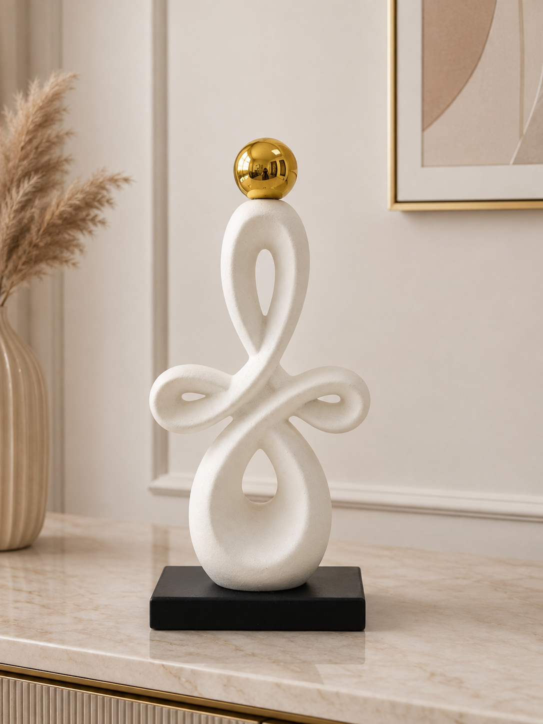 Modern Abstract Figure Sculpture with Gold Sphere