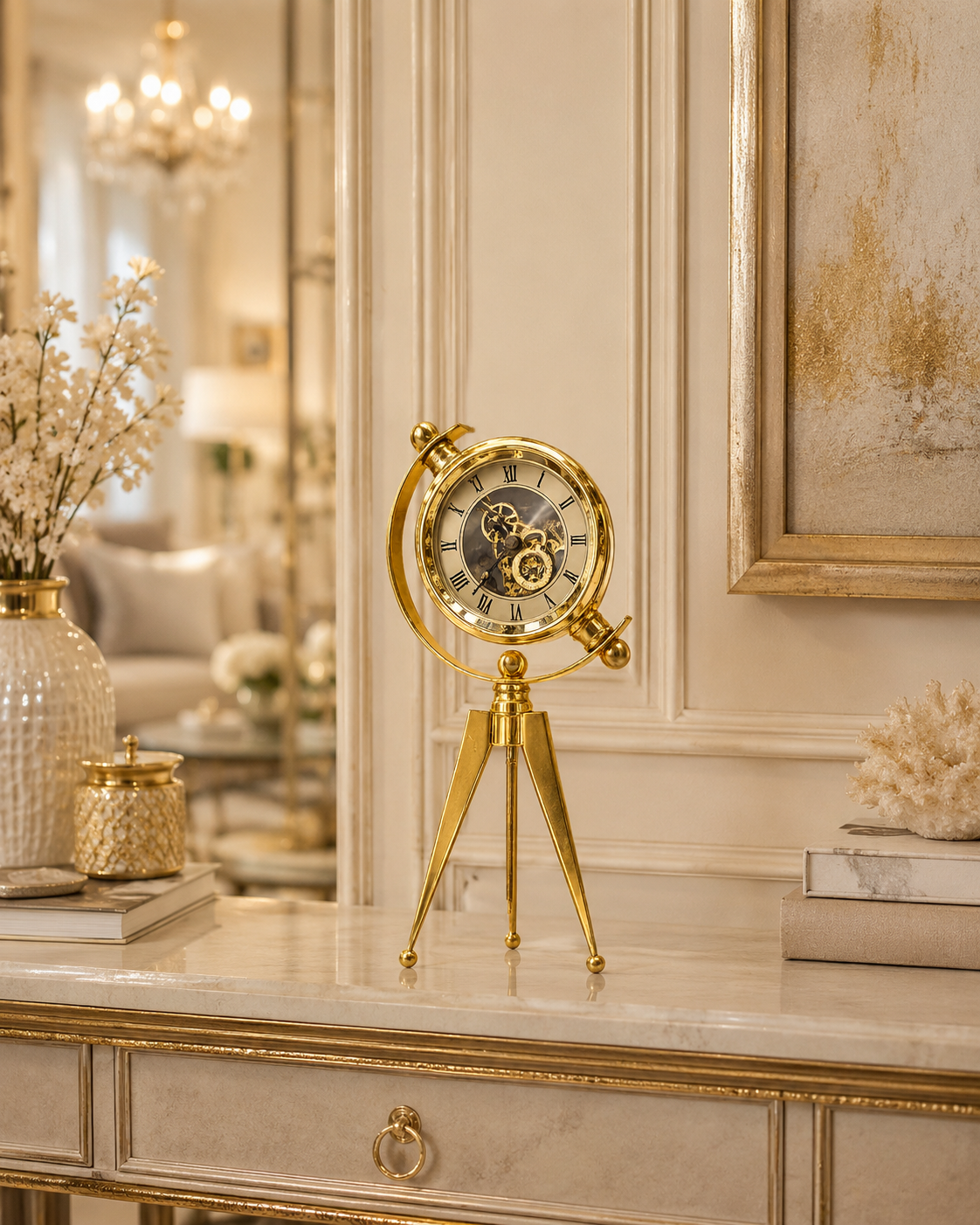 Luxury Vintage Gold Tripod Table Clock