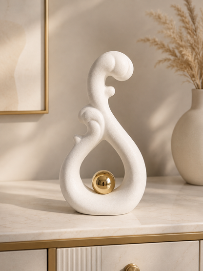 Modern Abstract Wave Sculpture with Gold Sphere