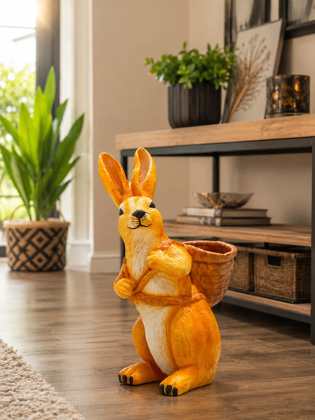 Cute Bunny Planter Statue with Basket