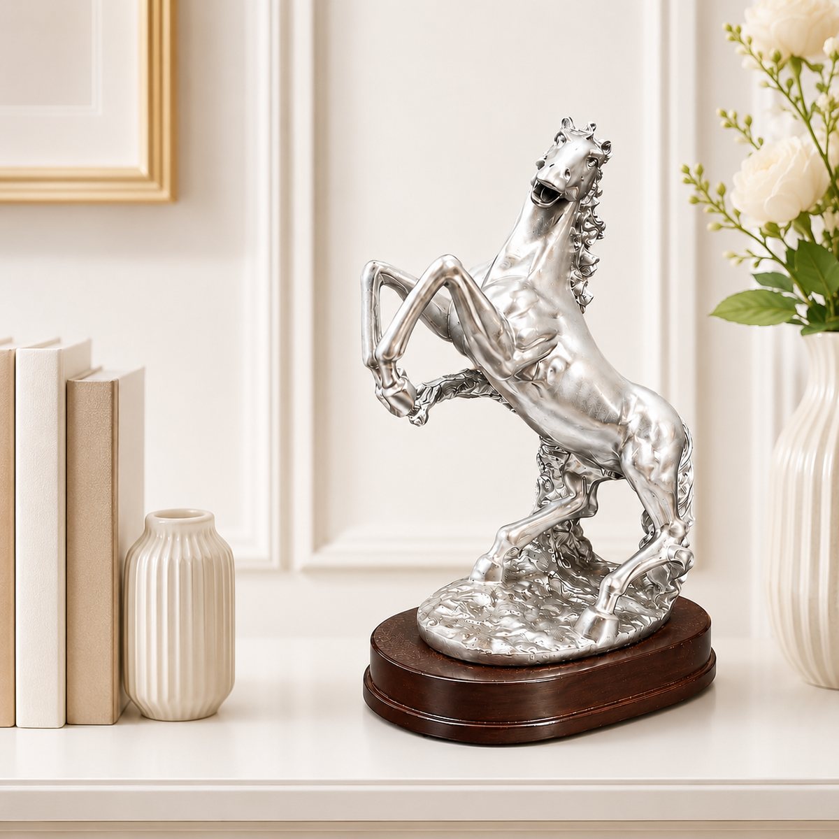 Majestic Silver Horse Sculpture