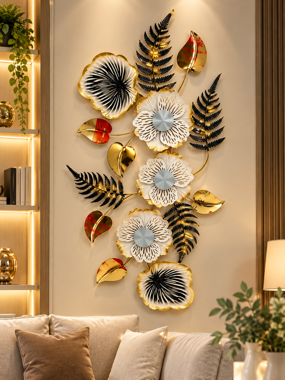 Luxury Black & Gold Floral Metal Wall Art