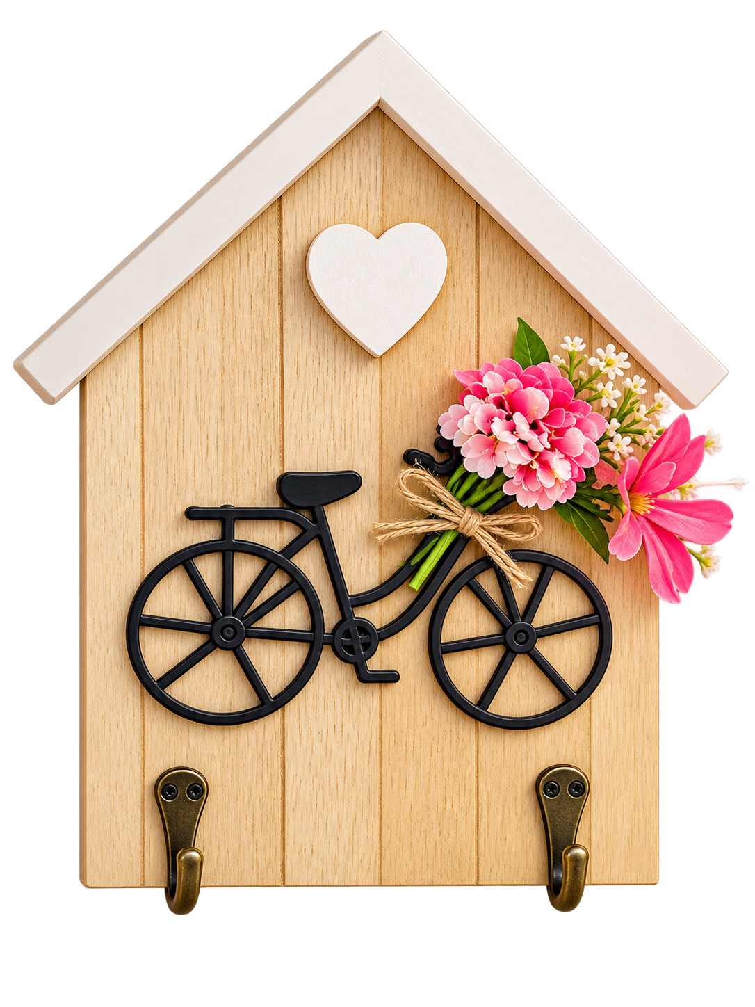 Wooden Bicycle Key Holder with 2 Hooks
