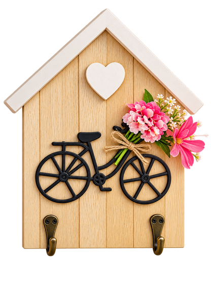 Wooden Bicycle Key Holder with 2 Hooks