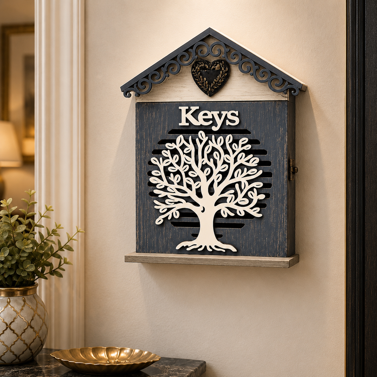Wooden Wall Mounted Key Holder Cabinet