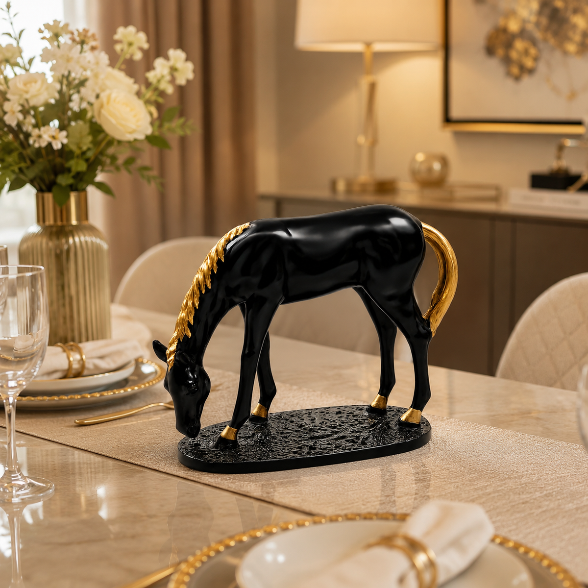 Elegant Grazing Horse Statue