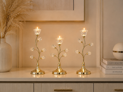 Luxury Gold Crystal Candle Holder Set of 3