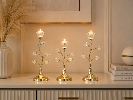Luxury Gold Crystal Candle Holder Set of 3
