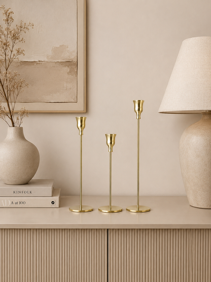 Luxury Gold Metal Taper Candle Holder Set of 3