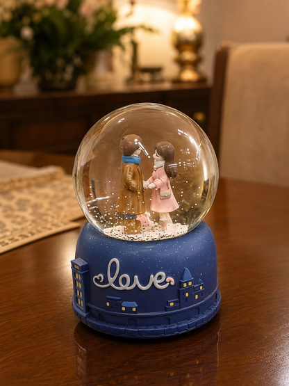 Romantic Winter Couple Snow Globe Music Box