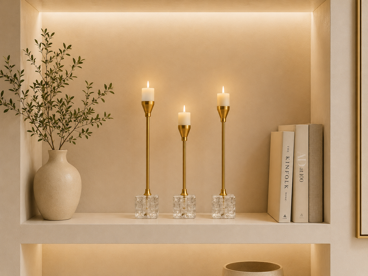 Luxury Gold Crystal Candle Holder Set of 3