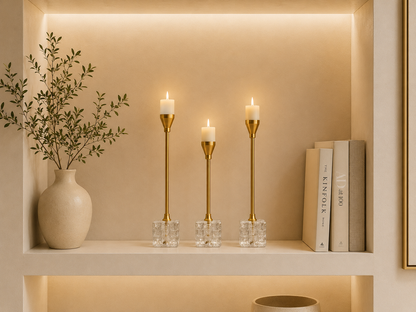 Luxury Gold Crystal Candle Holder Set of 3