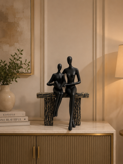 Abstract Couple Sitting on Bench Resin Sculpture