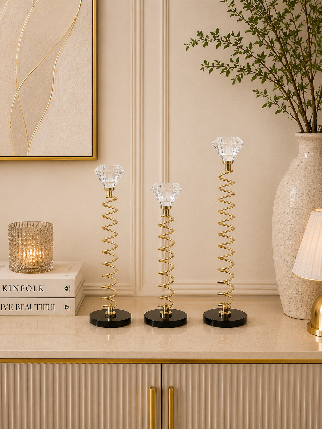 Luxury Spiral Crystal Candle Holder Set of 3