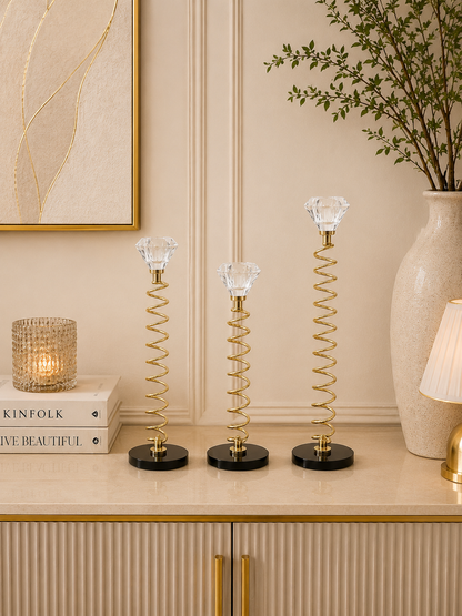 Luxury Spiral Crystal Candle Holder Set of 3