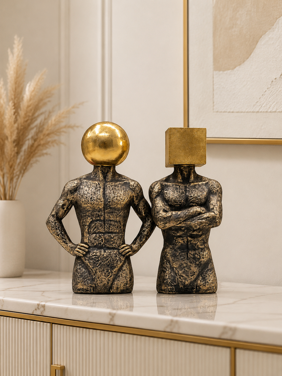 Modern Abstract Thinker Sculpture Set of 2