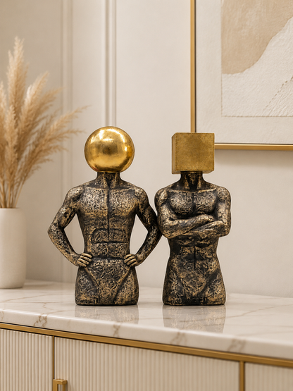 Modern Abstract Thinker Sculpture Set of 2