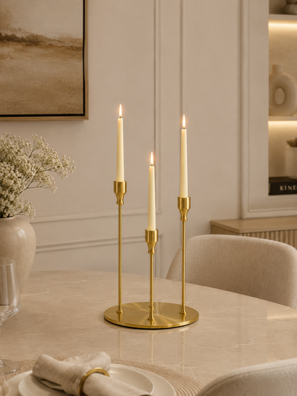 Luxury Gold Metal 3-Arm Taper Candle Holder