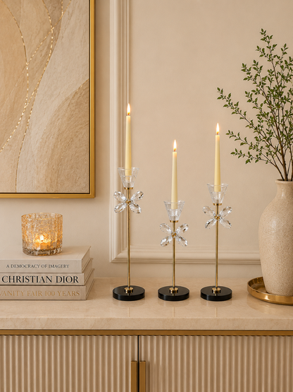 Luxury Crystal Flower Candle Holder Set of 3