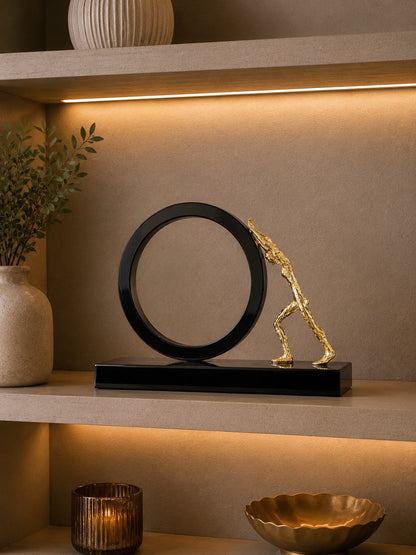 Luxury Crystal Ring Sculpture with Gold Human Figure