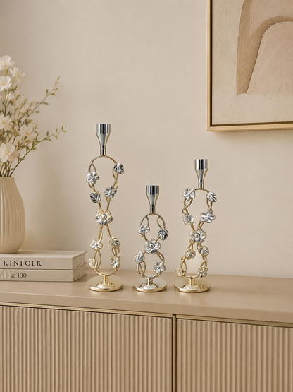 Elegant Gold Floral Metal Candle Holder Set of 3
