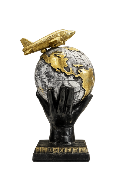 World Globe with Airplane Statue
