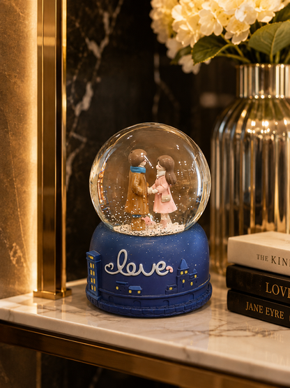 Romantic Winter Couple Snow Globe Music Box