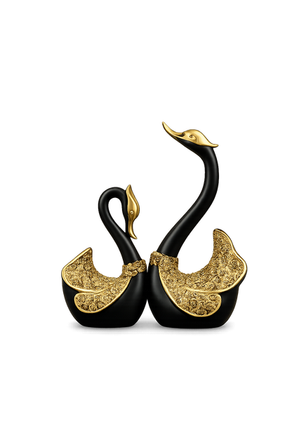 Luxury Black & Gold Swan Sculpture Set of 2