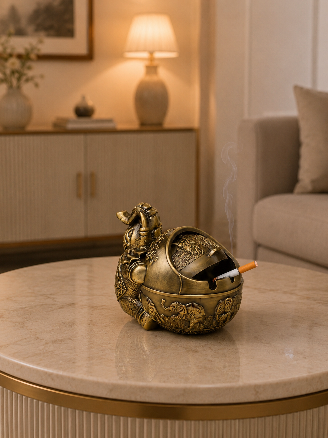 Luxury Elephant Metal Ashtray with Windproof Lid