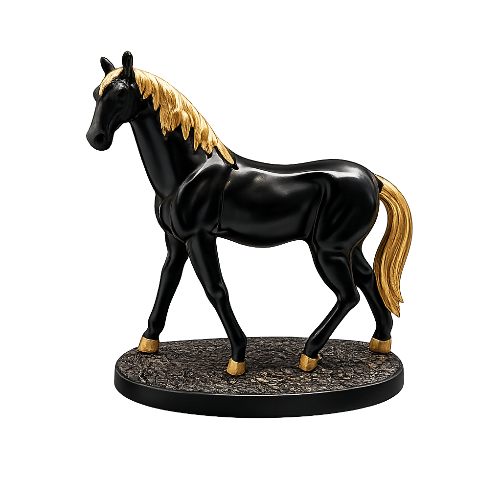 Royal Black & Gold Walking Horse Statue